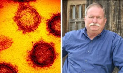 Side by side images of COVID image and Merced County Sheriff Vern Warnke