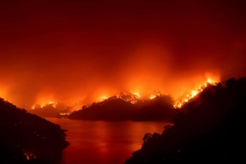 Photo of fire burning at Lake Berryessa in Napa County