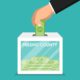 Illustration of hand putting dollars bills into a ballot box titled Fresno County