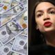 Composite image of $100 bills and Rep. Alexandria Ocasio-Cortez