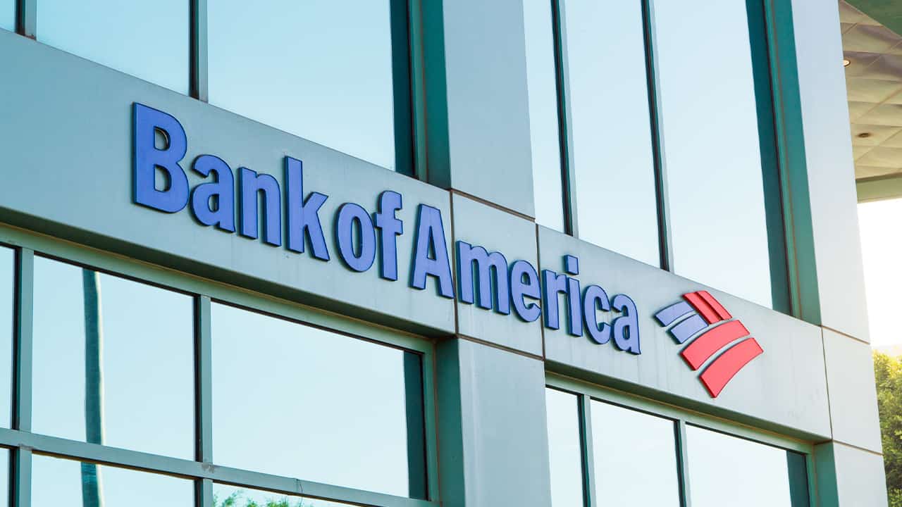 Photo of a Bank of America building with the corporate logo